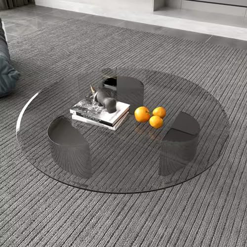 Round Clear Tempered Glass Coffee Table, Living Room Tea Sofa Table, Rounded Upper Bevel Design, Home Office, Stainless Steel Frame, Easy Assembly grey-80 * 36cm