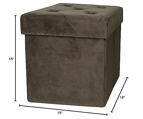 Red Co. Square Luxury Storage Ottoman with Padded Seat, Upholstered Collapsible Folding Bench & Foot Rest, Velvet Charcoal, 15 Inches