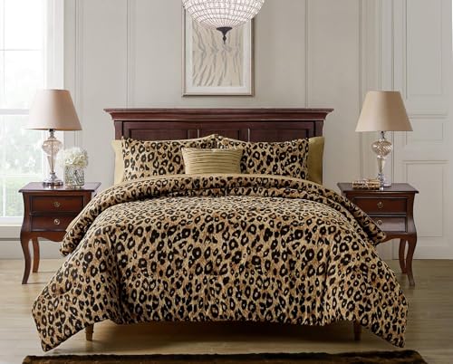 VCNY Home - Bed in a Bag, Soft Bedding Set with Matching Shams, Decorative Pillows & Pillowcases, Animal Print Home Decor (Cheetah Brown, King)