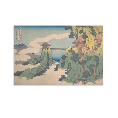 Katsushika Hokusai - The Hanging-Cloud Bridge at Mount Gyd Near Ashikaga Art Poster Canvas Wall Art Posters For Room Aesthetic And Decor Poster For Living Room Bedroom Office Decor 12x18inch(30x45cm)