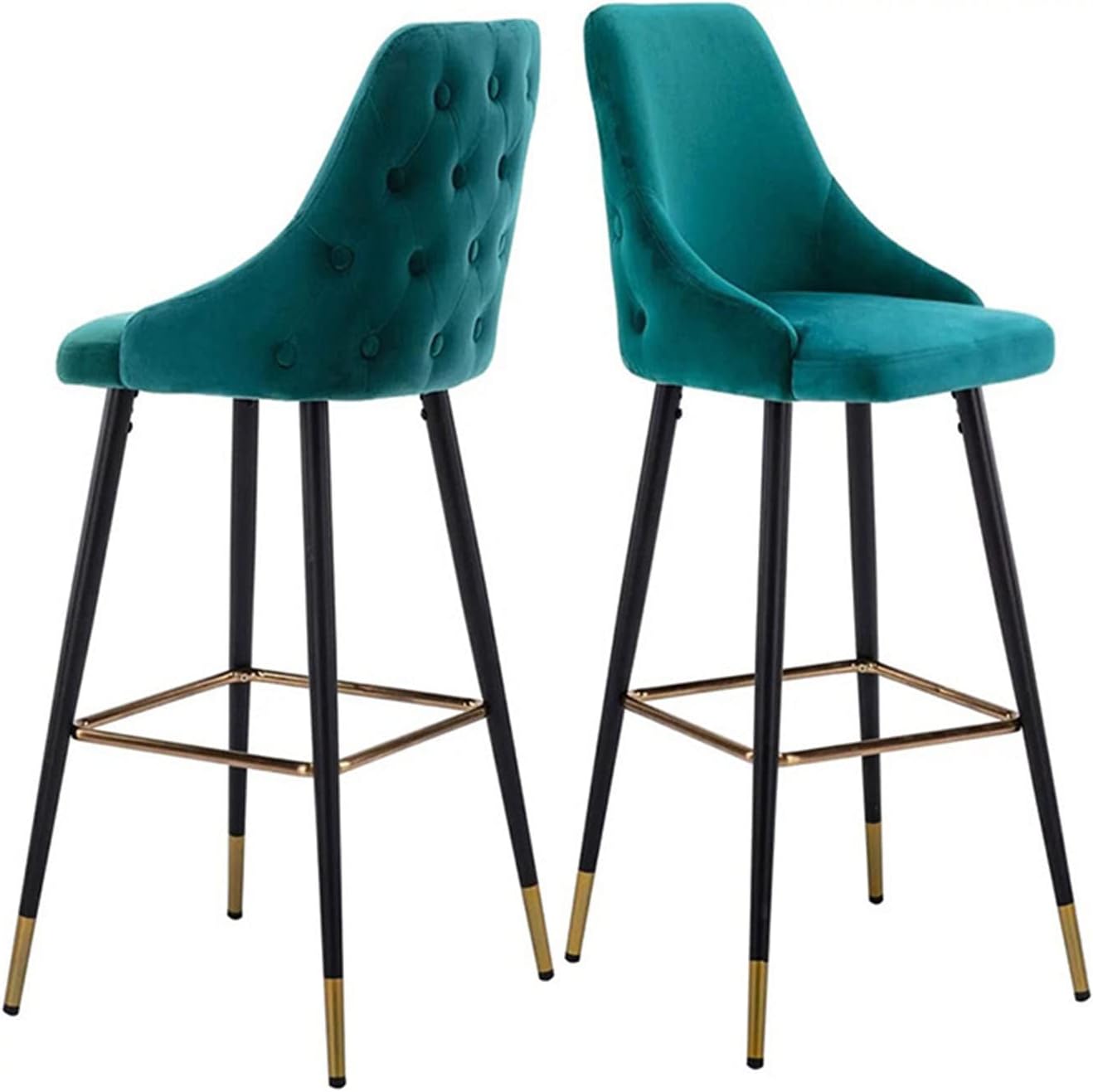 2PCS Soft Velvet Counter Chairs, Dining Stools with Velvet Backrests & Non-slip Footrests BarStools Weight capacity 150kg for Home Commercial Use,Green