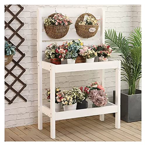 Outdoor Garden Potting Bench, Wooden Workstation Table, Open Shelf with Backrest, Lower Storage,Garden Pot Bench Table (Brown 90x40x130cm)