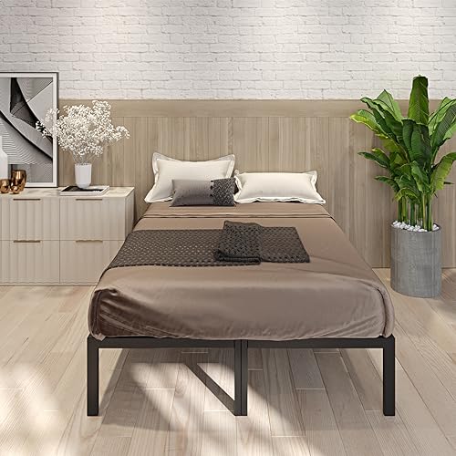 Metal Platform Bed Frame with Strong Steel Slats Support/Sufficient Storage Space/Mattress Foundation/No Box Spring Needed/Easy Assembly for Modern Bedrooms livingroom (black) (Queen)