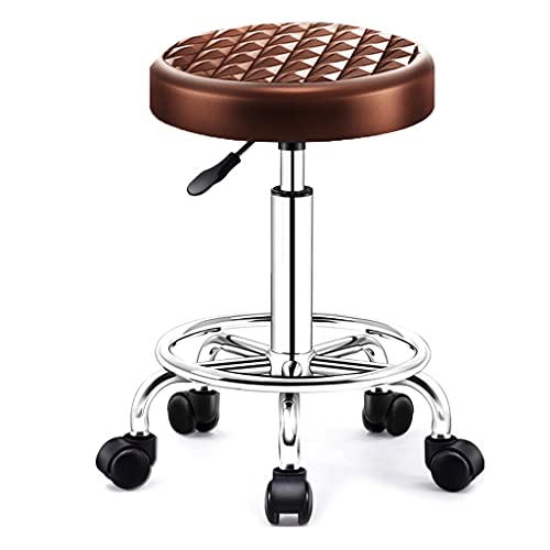 Rotating Stool Swivel Round Rolling Stool with Wheels and Footrest, Height Adjustable,Salon Vanity Spa Massage Beauty Desk Stools Chair