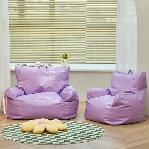 Lazy Sofa Soft Bean Bag Chair Tatami Leather Leisure Lounge Chair Living Room Bedroom Floor Armchair Pouf with Filling, Medium, Purple