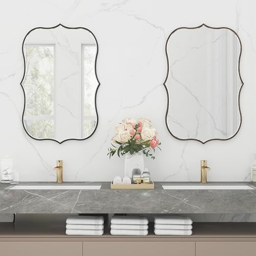 SHYFOY Asymmetrical Mirrors for Wall Decor, Black Irregular Decorative Wall Mirror for Living Room Decor, Curves Wood Frame 24