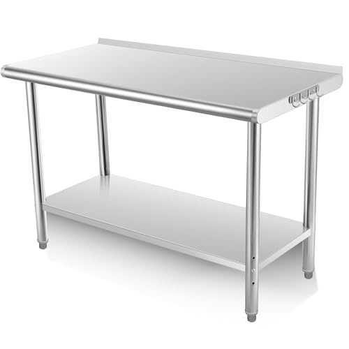 Stainless Steel Prep Table, 36 x 24 Inches Kitchen Work Tables with Backsplash, NSF Commercial Worktable for Restaurant and Home