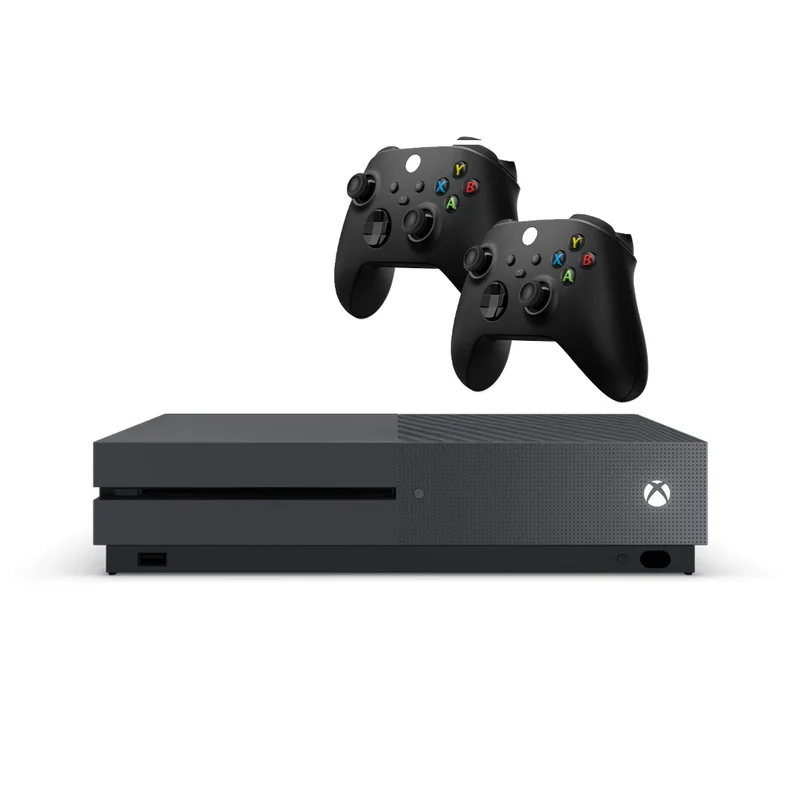 Restored Micrsoft Xbox One S Game Console Storm Gray Disc Edition 500GB with Two Retrofam Controllers (Refurbished)