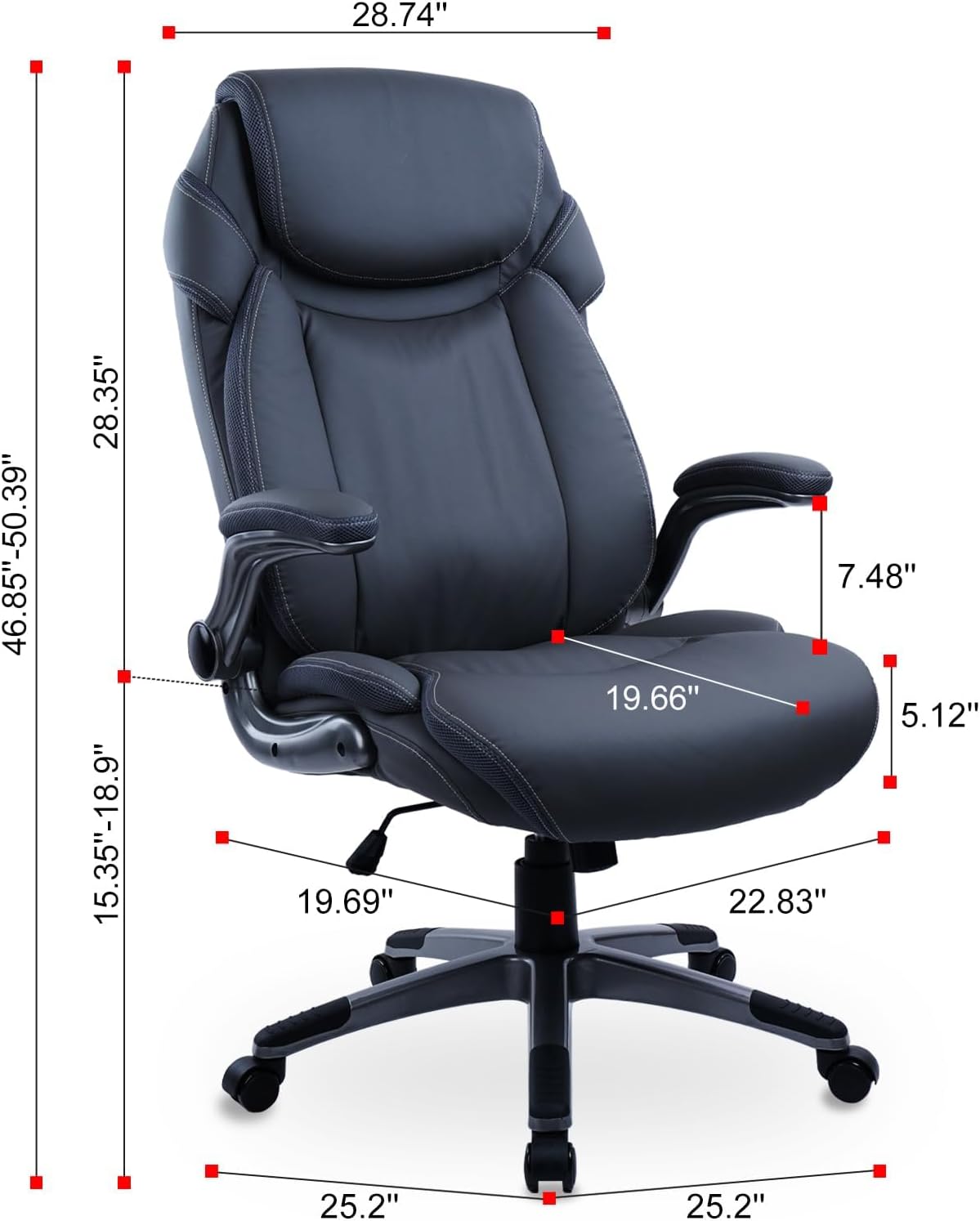 CLATINA Executive Office Chair with Flip-up Armrests, PU Leather High Back Ergonomic Desk Chair Height-Adjustable Swivel Rolling Computer Desk Chair, Grey