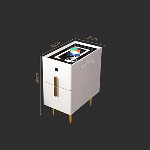 Nightstand with Charging Station, Light Luxury Bedside Table with Fingerprint Unlock and LED Lights, Storage Cabinet Furniture for Bedroom Living Room(25 * 40 * 50cm) (Color : Orange)