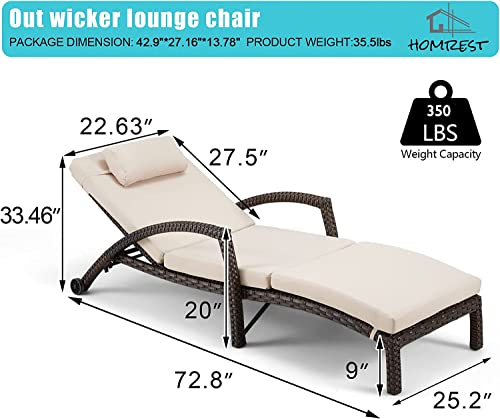 HOMREST Chaise Lounge Chairs Set of 6, PE Rattan Wicker Lounge Chair with Arm and Wheels for Poolside,Khaki