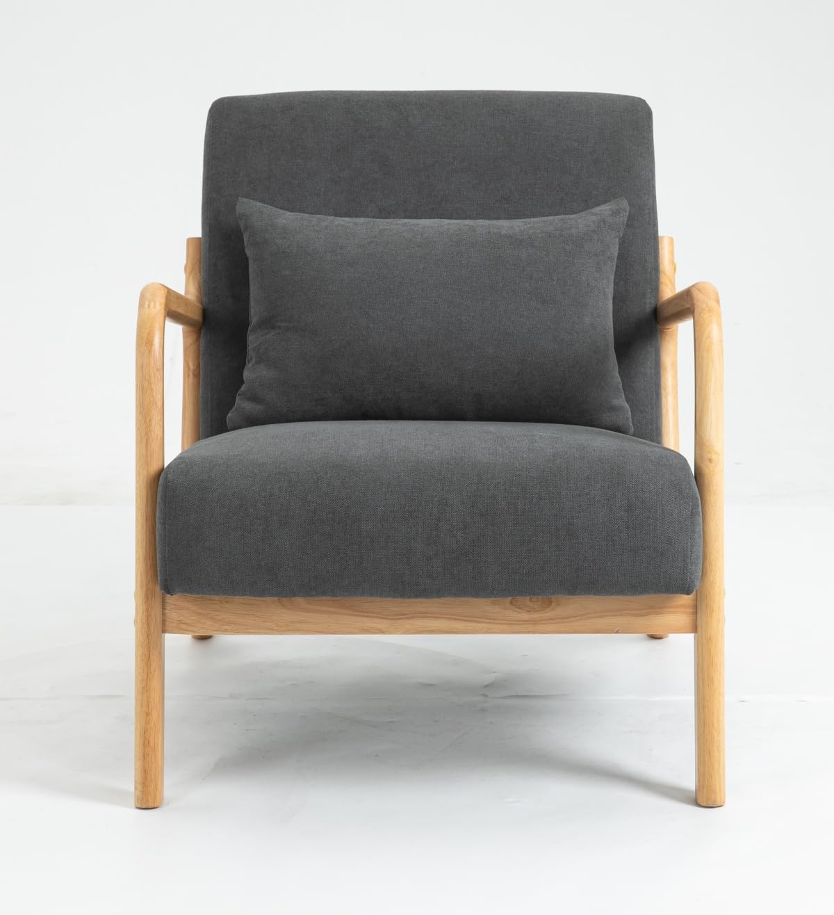 Mid Century Modern Accent Chair with Wood Frame, Upholstered Living Room Chairs with Waist Cushion, Reading Armchair for Bedroom Sunroom