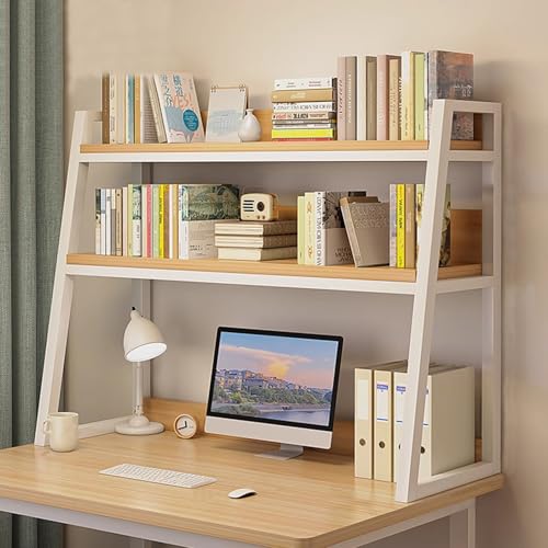 Computer Desktop Bookshelf, 1/2 Tier Metal Frame Wood Hutch Bookshelf, Freestanding Storage Desk Display Shelf for Dormitory Office Kitchen Bathroom(45.2x12.6x35.4in, Maple)