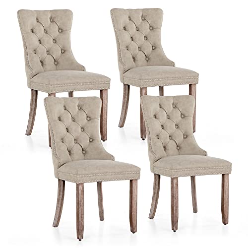 MAISON ARTS Upholstered Parsons Dining Chairs Set of 4, Faux Leather Dining Room Chairs with Nailhead Trim and Solid Wood Legs Dining Room Kitchen Side Chairs (Black)