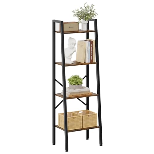 Hoctieon 5-Tier Industrial Ladder Bookshelf, Narrow Ladder Shelf, Tall Standing Bookshelf, Skinny Open Ladder Shelf, for Living Room, Home Office, Kitchen, Bedroom, Metal Frame, Greige
