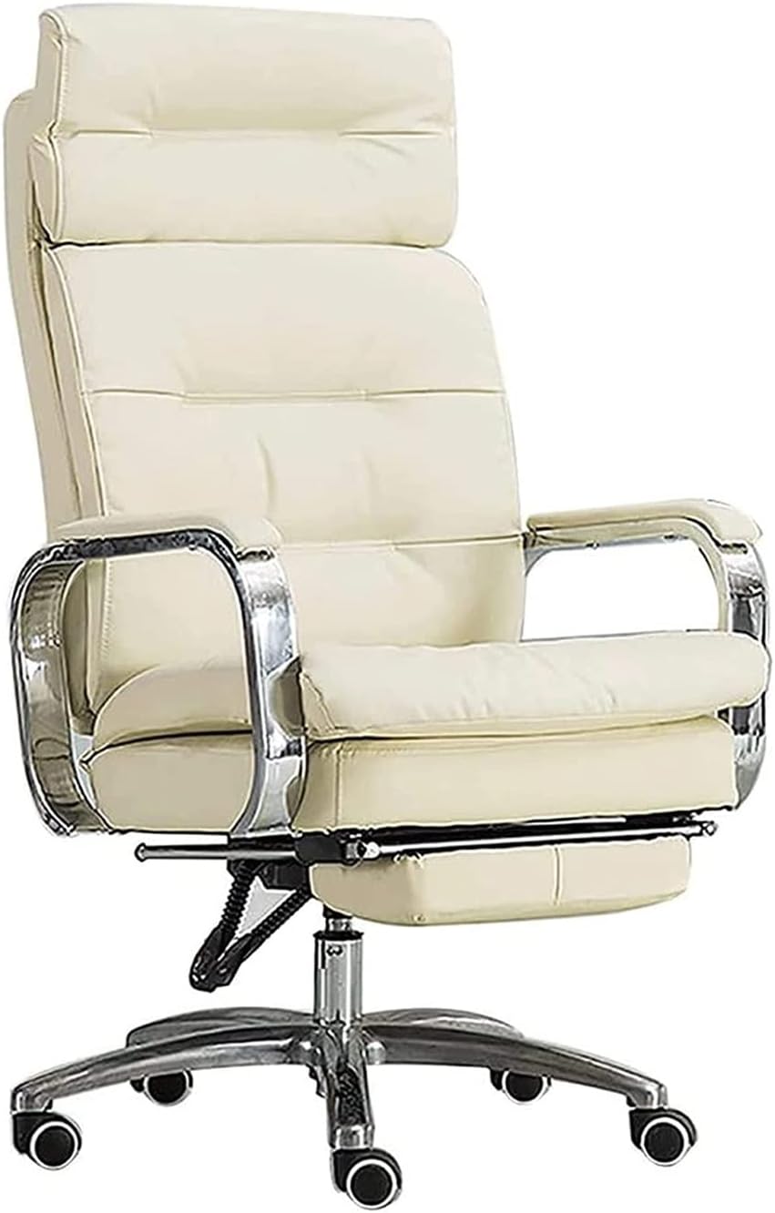 Big and Tall Executive Home Office Chair with Footrest, Ergonomic PU Leather Desk Chairs, Swivel Chair w/Adjustable Height, High Back Recliner for Home, Office, Study (Color : Black) (Brown) (White)