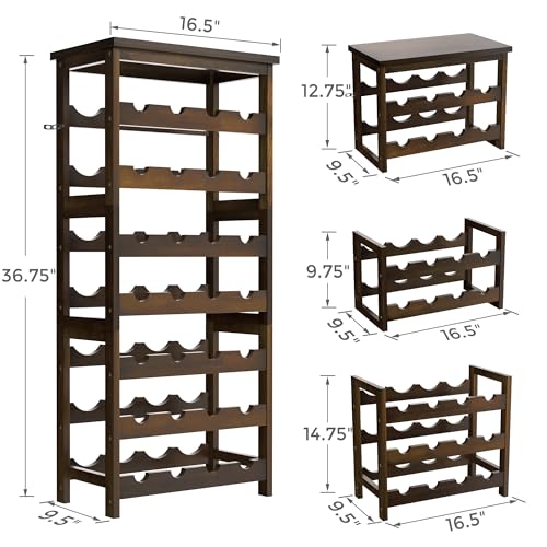 28-Bottle Wine Rack Free Standing Floor, Solid Wood 7-Tier Display Wine Storage Shelves with Tabletop, Wobble-Free Bottle Holder for Cellar Kitchen Bar Dining Room Living Room, Walnut