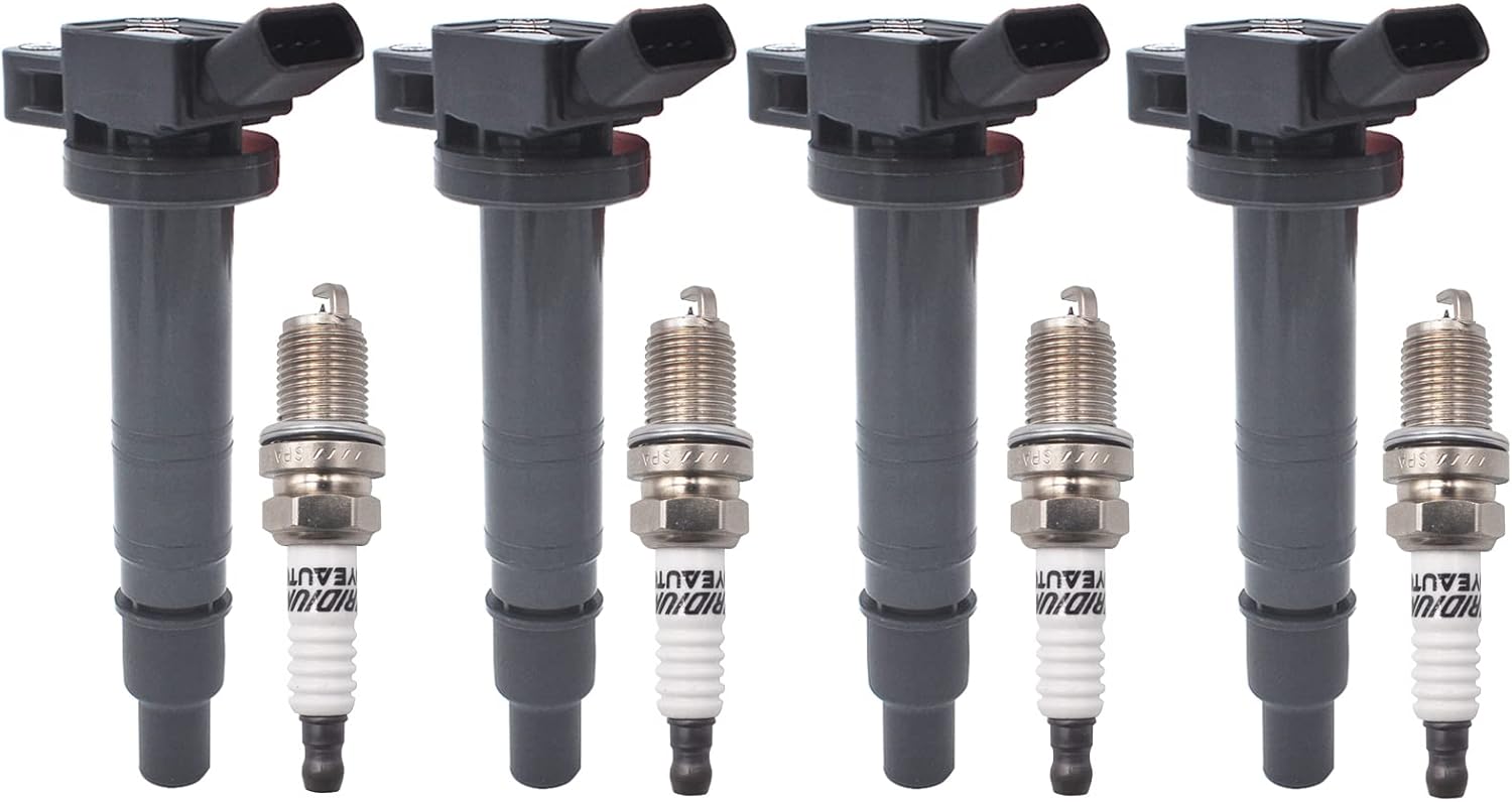 Ignition Coil Pack Iridium Spark Plug Set of 4 90919-02248 UF495 Compatible with Toyota Scion Camry Tacoma Matrix xB Hiace Solara 2.4L 2.7L L4