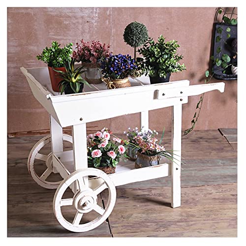 Outdoor Potting Bench Cart Table, Home and Outdoor Multifunctional Wooden Table Top Worktable On Two Wheels