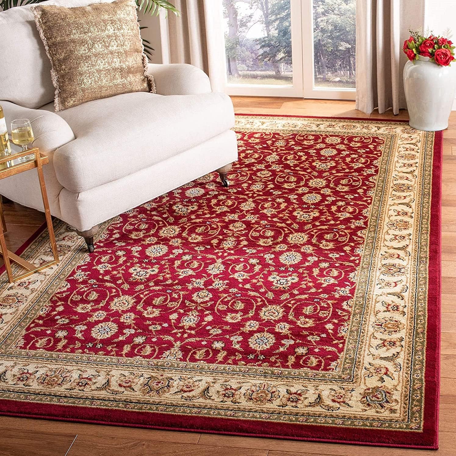 SAFAVIEH Lyndhurst Collection Area Rug - 10' x 14', Red & Ivory, Traditional Oriental Design, Non-Shedding & Easy Care, Ideal for High Traffic Areas in Living Room, Bedroom (LNH312A)
