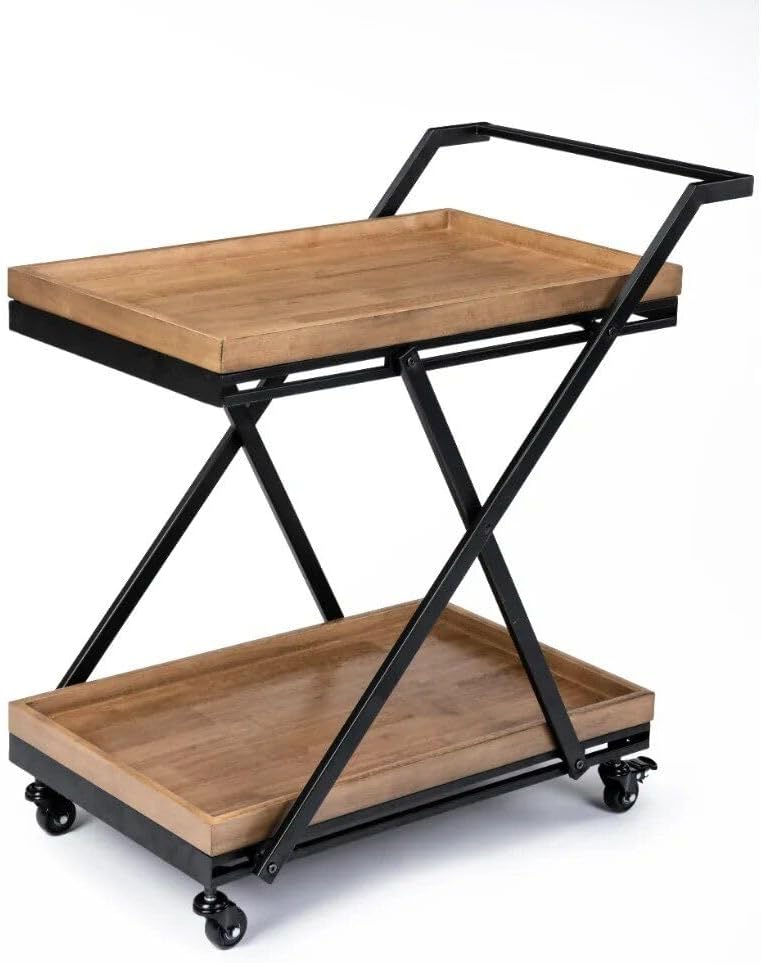 Wood and Black Metal Folding Kitchen Island & Entertainment Cart
