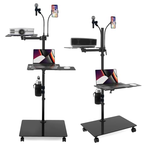 Swivel Tilt Laptop Desk, Height Adjustable Portable and Rolling Desk with Both Foot Pads and Wheels, Mobile Computer Cart for Home, Office,Workshops