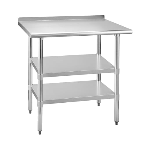 Stainless Steel Table 24 x 30 Inches Metal Prep Table with Backsplash & Adjustable Undershelf, Stainless Table for Commercial Kitchen, Outdoor, Restaurant, Hotel & Garage