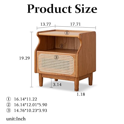 Modern Rattan Nightstand Set of 2, Cherry Wood End Table with Premium Imported Rattan & Hand-Sanded Edges (2)