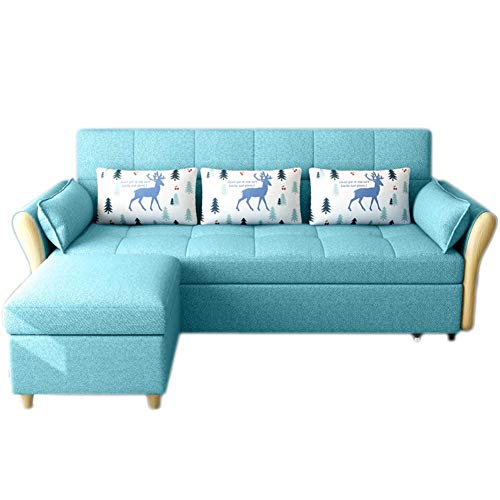 Convertible Sectional Sofa L-Shaped Couch Modern Fabric Reversible Sofa Couch with Pull Out Bed Storage ottman for Small Space Sky Blue 1.66m (1.46m)