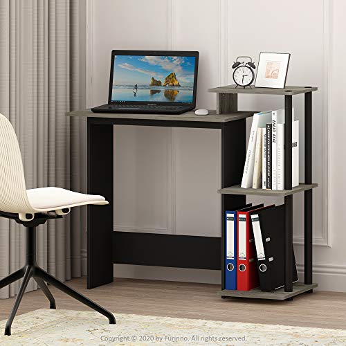 Furinno Computer Desk and Storage Bundle with Open Shelves (French Oak Grey/Black)