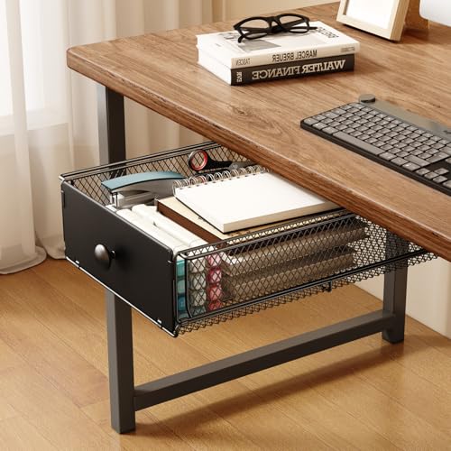 VOLDRA 2 Pack Under Desk Drawer, Metal Under Desk Organizer and Storage Heavy Duty Slide Out Drawer for Office Desk Undermount Table Drawer-Black(15.2