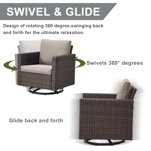 HUMMUH 7 Piece Patio Furniture Set Outdoor Sectional Sofa,High Back Patio Swivel Rocker Chairs with Ottomans Coffee Table for Porch,Garden,Backyard