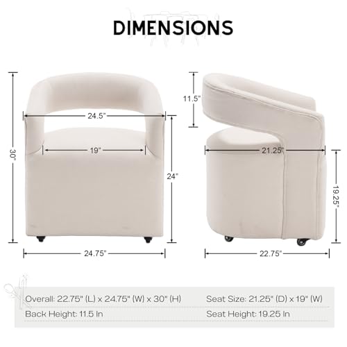HEAH-YO Barrel Dining Chairs with Casters Set of 2, Linen Upholstered Accent Armchair with Wooden Frame, Single Sofa Chair for Bedroom Living Room Dining Room, Beige