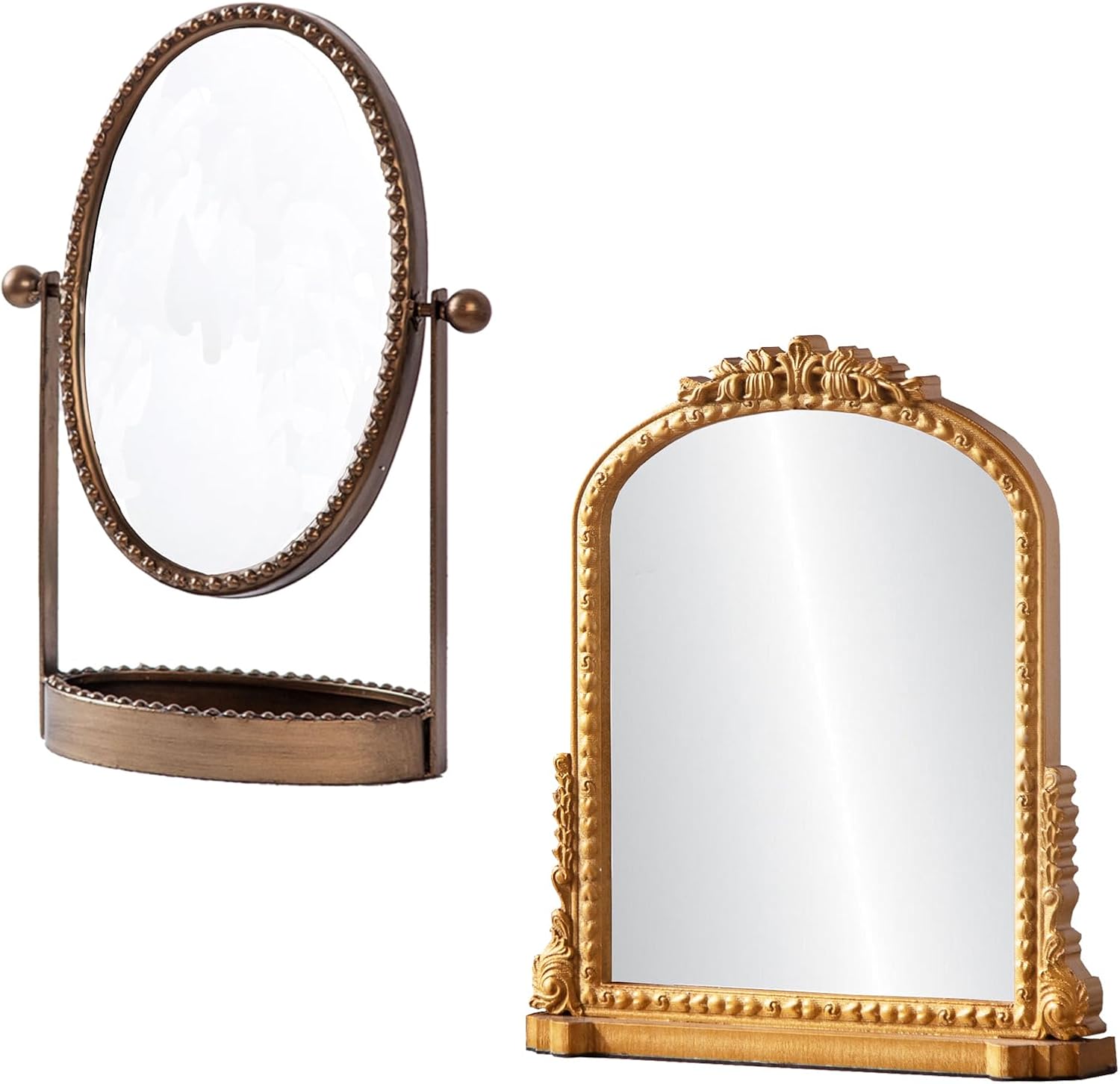 Vintage Desk Makeup Mirror with Tray, Wooden Desk Mirror, Wood Retro Desktop Dressing Mirror, Table Top Mirror for Countertop, Bedroom,Bathroom, Living Room