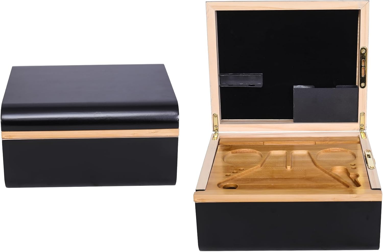 Premium Large Bamboo Chest - Storage and Decorative Chests with Vintage Locks - Wooden Locking Storage Chest with Rolling Tray - Wooden Storage Chest with Accessories, black