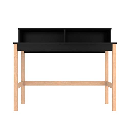 Manhattan Comfort Bowery 47 Inch Mid Century Modern Home Office Desk, Study Table or Entryway Furniture with 2 Cubbies and Rustic Wood Base, 24 inch, Black/Oak