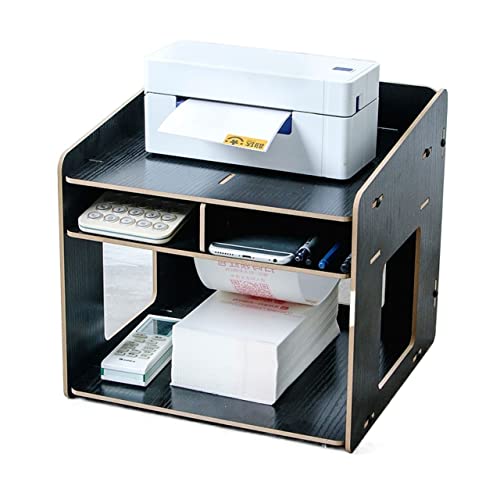 Printer Stand Workspace Desk Printer Standing Storage Paper Organizer Desktop 2 Tier Wooden Printer Riser with 3 Warehouse Files Pen Paper Home Office Printing Stand(Color:C)