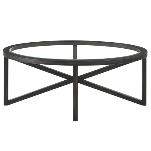 Round Glass Coffee Table,Black Circle Coffee Table with Tempered Glass Top and Solid Wood Base, Simple & Modern Center Table,Small Coffee Table for Living Room, Apartment Black 46.00 * 28.34 * 18.00