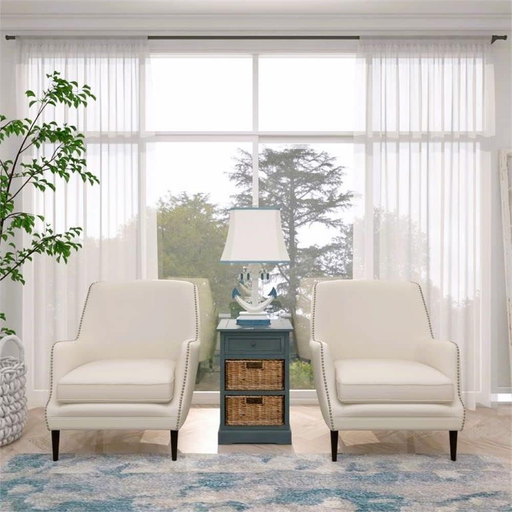 Urban Designs 3-Drawer, Teal Malibu Night Stand with Wicker Baskets