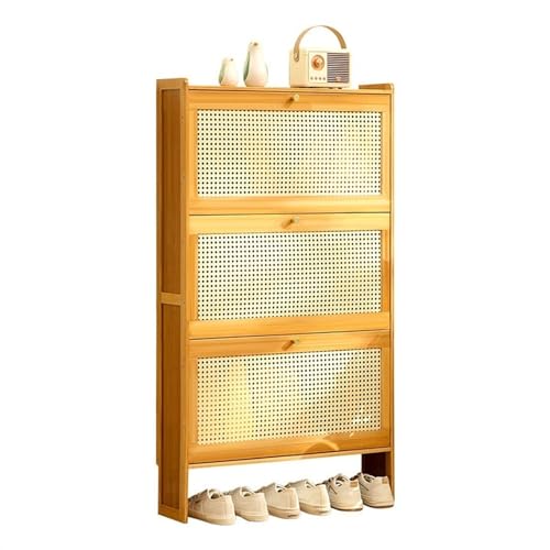 Shoe Rack Slim Shoe Storage Cabinet for Entryway, Bamboo Shoe Organizer with Flip Drawers, Free Standing Shoe Cabinet for Closet, Hallway Shoes Organizer