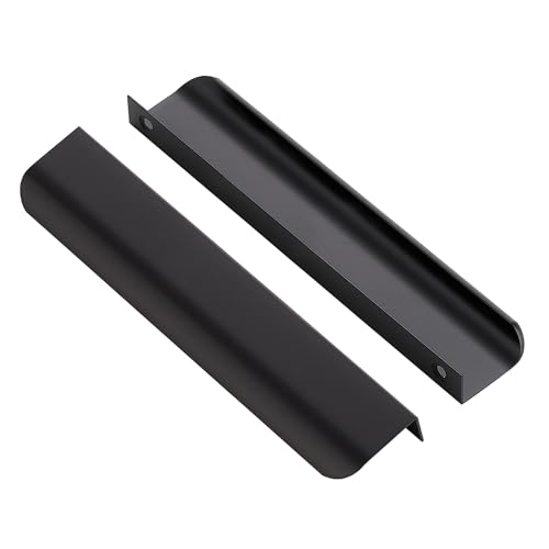 Ravinte 3 Pack Finger Pulls for Cabinets 128mm/5in Hole Center Tab Cabinet Handle Matte Black Finger Edge Pulls Concealed Handles for Kitchen Drawer Finger Cabinet Pulls 150mm/5.91in Length