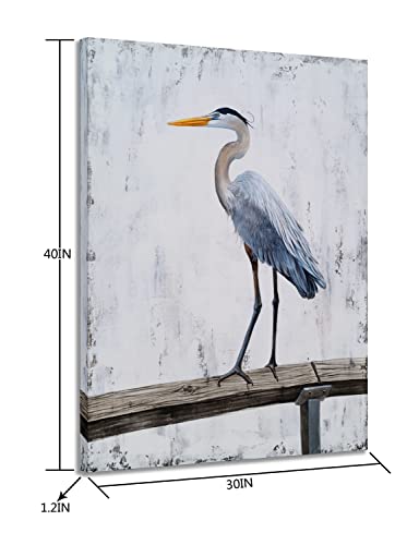RFDEPOT ARTS Coastal Bird Wall Art with Textured Rustic Animal Oil Paintings Abstract Grey and White Canvas Pictures Big Farmhouse Artwork for Living Room Bedroom Bathroom Decor