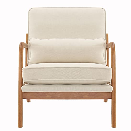 Modern Accent Chair,Living Room Chairs,Single Fabric Lounge Reading Armchair with Solid Wood Frame,Easy Assembly Reading Armchair for Living Room Bedroom Sunroom (White)