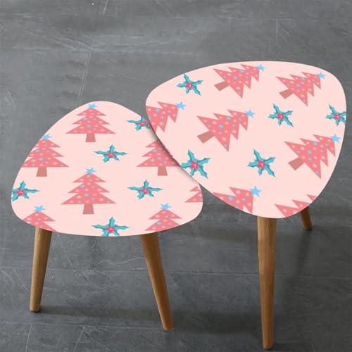 Triangle Nesting Coffee Table Set of 2 Green forest pine tree Park separate objects Modern Minimalist Side Table Small End Table Leisure Tea Table Living room Bedroom Office