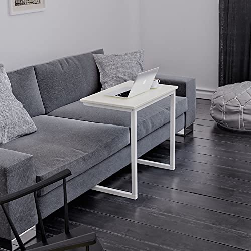 Sofa C Side End Table Wood Accent Couch Coffee Tray Snack Notebook Laptop Holder Over Bed Stand Reading Desk White Color 22x14x27 Inch Space Saving for Living Room Bedroom