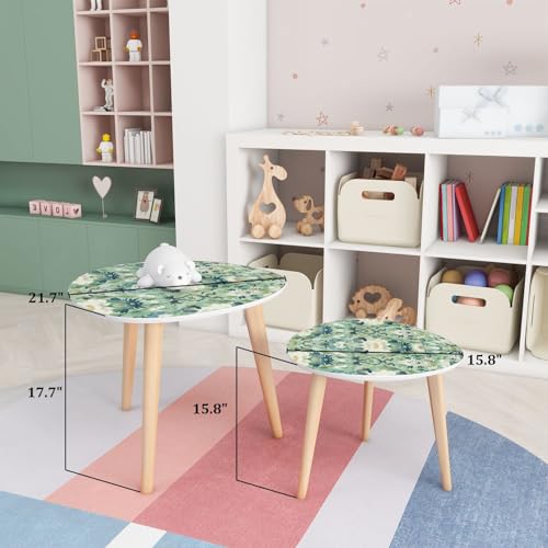 Small Coffee Nesting Table East Asian Motif Floral Mythical Creatures Watercolor Art Triangle End Table Center Table Set of 2 Modern Side Table for Living Room Bedroom Balcony