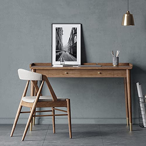 Pc Table Computer Desk Luxury Study Furniture PC Laptop Desk Simple Home Writing Desk Ash Wood Working Study Table with 2 Drawers and 3 Sides Baffle, Brass Handle Office Desk(0.94 meters)