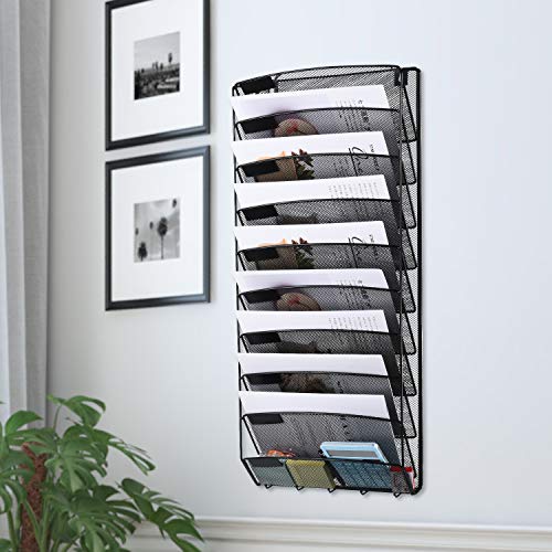 samstar 8 Pocket Wall File Organizer, Mesh Hanging File Holder Wall Mount Paper Letter Organizer, Magazine Rack, Black