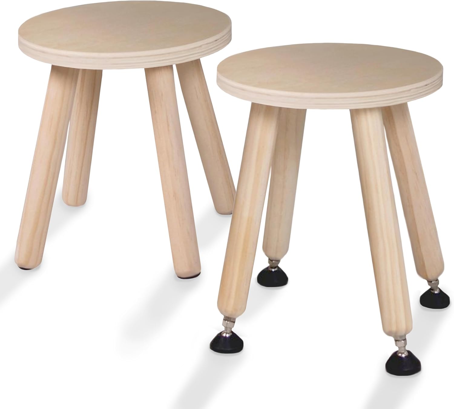 Cateam Wooden Step Stool for Kids and Toddlers - Set of 2 - Natural - Extendable Legs Kids Chair - Sensory Table Stool - Children's Round Sitting Stool with Leveling Feet and Anti-Slip Pads