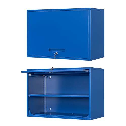 Metal Wall Storage Cabinet with Up-flip Door, Wall-Mounted Storage Cabinet for Garage, Warehouse, Home, Office, Assembly Required (Blue, One Cabinet)